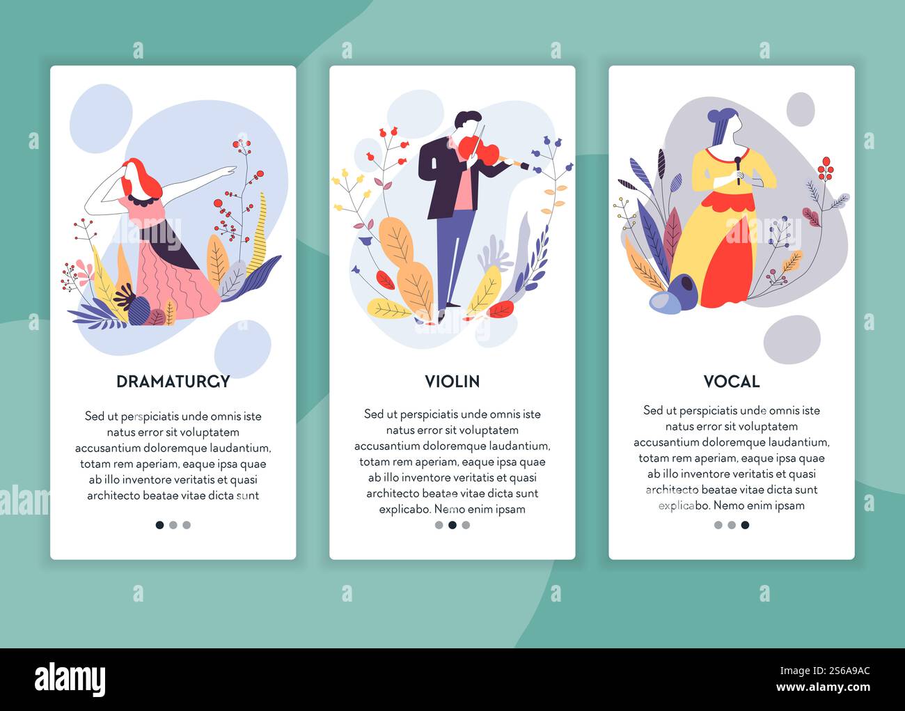 Dramaturgie violon et classes vocales école d'art leçons en ligne de pages Web modèles de vecteur drame actrice musicien et chanteuse femme et homme jouant de la musique et chantant maquette de site Internet. Cours d'art dramaturgie violon et classes vocales modèles de pages Web Illustration de Vecteur