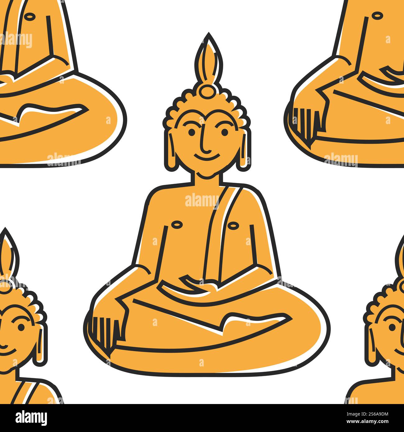 Thaïlande symbole Bouddha statue d'or sans couture motif religion et foi Bouddhisme voyage et exploration traditions thaïlandaises texture sans fin tourisme et culture monument ou vue papier peint imprimé. Statue en or de Bouddha modèle sans couture symbole Thaïlande Illustration de Vecteur