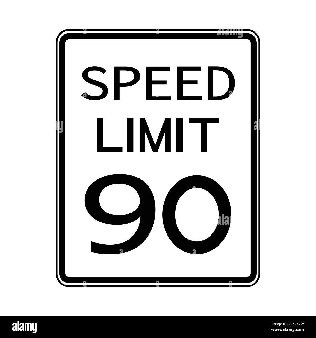 Panneau de transport de la circulation routière aux États-Unis : limite de vitesse 90 sur fond blanc, illustration vectorielle Illustration de Vecteur