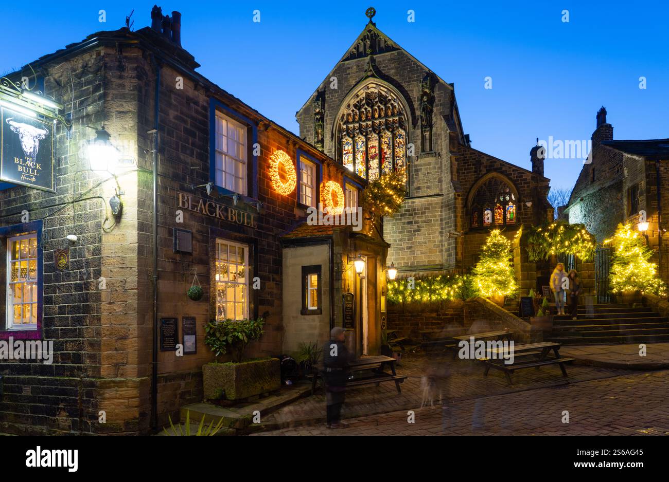 The Black Bull Pub, main Street, Haworth, West Yorkshire en janvier 2025. Banque D'Images