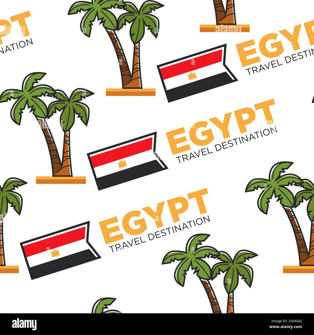 Palmier et drapeau national modèle sans couture Egypte de station balnéaire vecteur plante exotique ou verdure sur le symbole héraldique de sable texture infinie voyage et tourisme laisse l'impression de papier peint héraldique égyptienne .. Drapeau national de destination de voyage en Égypte et motif de palmiers sans couture Illustration de Vecteur