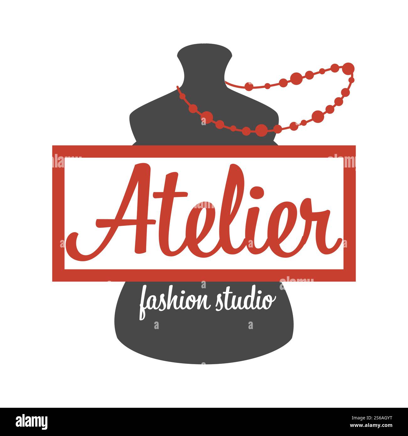 Mannequin et perles atelier de mode studio et tailleur service isolé d'icône vecteur mannequin et collier emblème ou logo vêtements réparant et créant designer vêtements à la main magasin ou magasin d'exposition de magasin. Atelier de mode Atelier mannequin et perles icône isolée Illustration de Vecteur