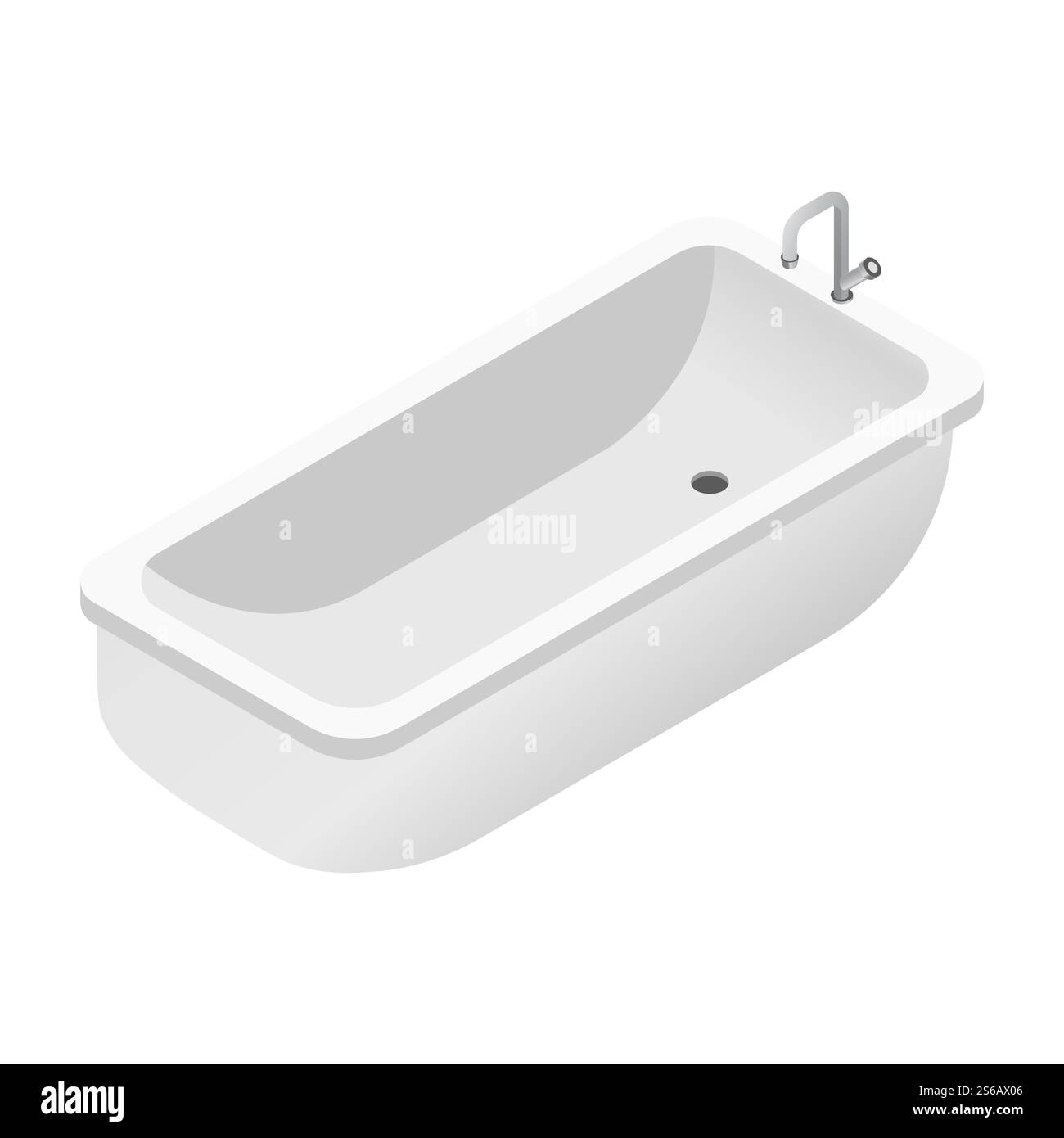 Salle de bains baignoire d'objet isolé avec robinet et drain vecteur de baignoire porcelaine ou élément en céramique propreté ou hygiène eau chaude et froide équipement domestique, et plomberie maison commodité. Baignoire objet isolé avec robinet et drain meubles de salle de bains Illustration de Vecteur