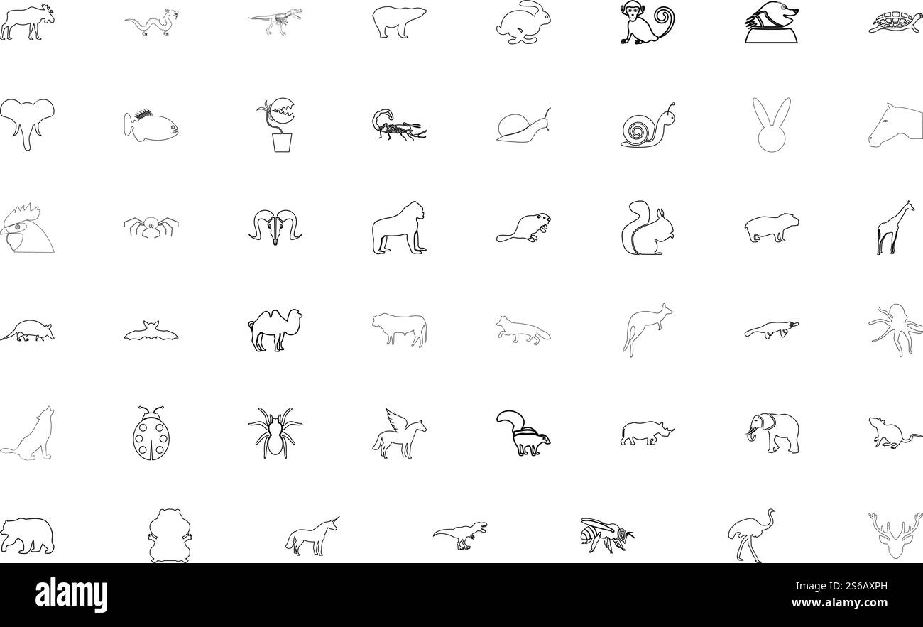 Illustration vectorielle de style de contour d'ensemble de couleur noire d'animaux sauvages. Image de style de contour d'ensemble de couleur noire d'animaux sauvages Illustration de Vecteur