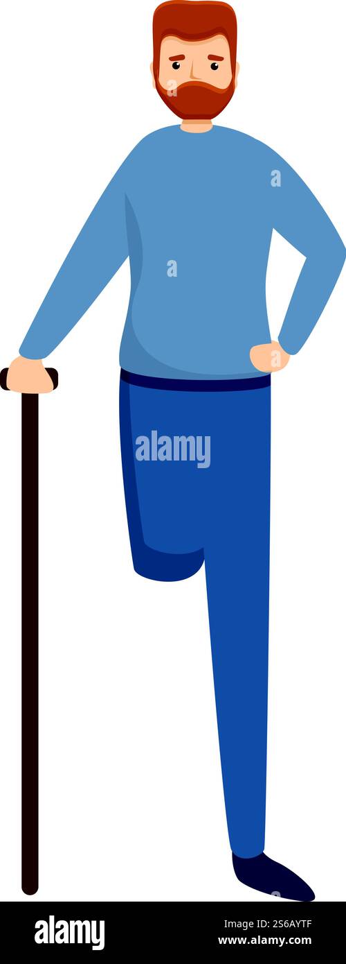 Homme triste avec icône de jambe amputée. Dessin animé de l'homme triste avec l'icône de vecteur de jambe amputée pour la conception de Web isolé sur fond blanc. Homme triste avec icône de jambe amputée, style de bande dessinée Illustration de Vecteur