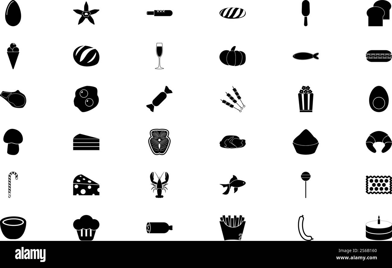 Gastronomie alimentaire épicerie couleur noire set illustration vectorielle de style solide. Alimentation gastronomie épicerie couleur noire définir l'image de style solide Illustration de Vecteur