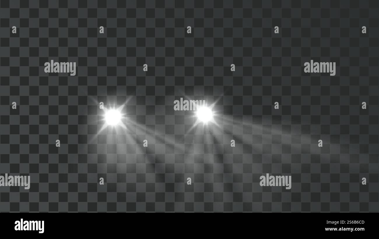 Vecteur d'effet d'outil de lampes de lumière de voiture illuminées. Fond transparent d'équipement de feux d'automobile incandescent. Éclairage modèle de phare de transport de véhicule brillant illustration 3d réaliste. Vecteur d'effet d'outil de lampes de lumière de voiture illuminées Illustration de Vecteur