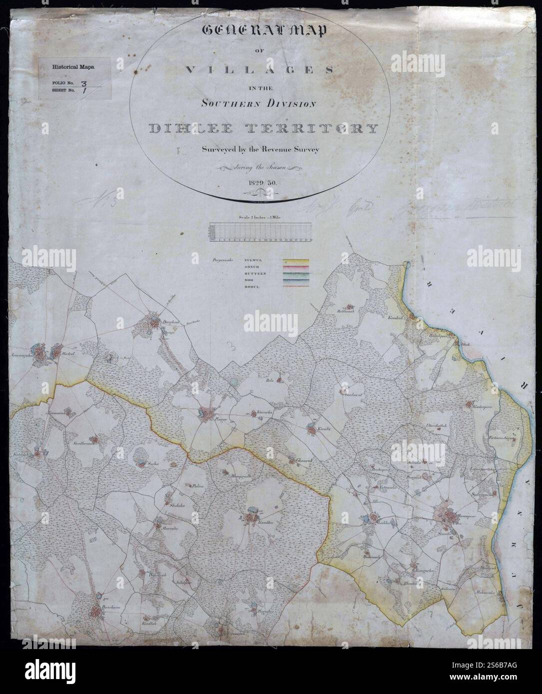 Carte générale des villages de la division sud du territoire de Delhi, 1829–30 (F03-01). Banque D'Images