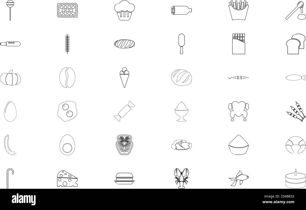 Gastronomie alimentaire épicerie noir ensemble de couleur noire illustration vectorielle de style de contour. Alimentation gastronomie épicerie couleur noire définir l'image de style de contour Illustration de Vecteur