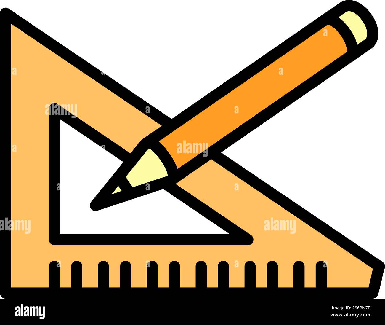 Icône de règle de crayon de dessin. Icône vectorielle de règle de crayon de dessin de contour pour la conception Web isolé sur fond blanc. Icône de règle de crayon de dessin, style de contour Illustration de Vecteur
