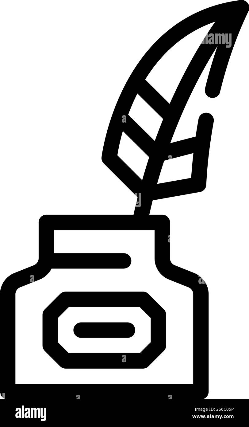 encre avec vecteur d'icône de ligne de plume. encre avec signe de plume. illustration noire du symbole de contour isolé. encre avec illustration vectorielle d'icône de ligne de plume Illustration de Vecteur