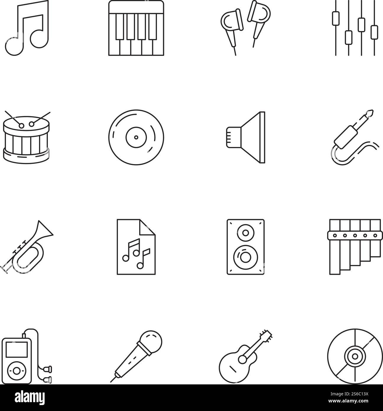Icône musique. DJ musicien équipement cd disc rock chanson classique studio audio vecteur de ligne mince symboles. Illustration de chanson musicale, instrument audio. Icône musique. DJ musicien équipement cd disc rock chanson classique studio audio vecteur de ligne mince symboles Illustration de Vecteur