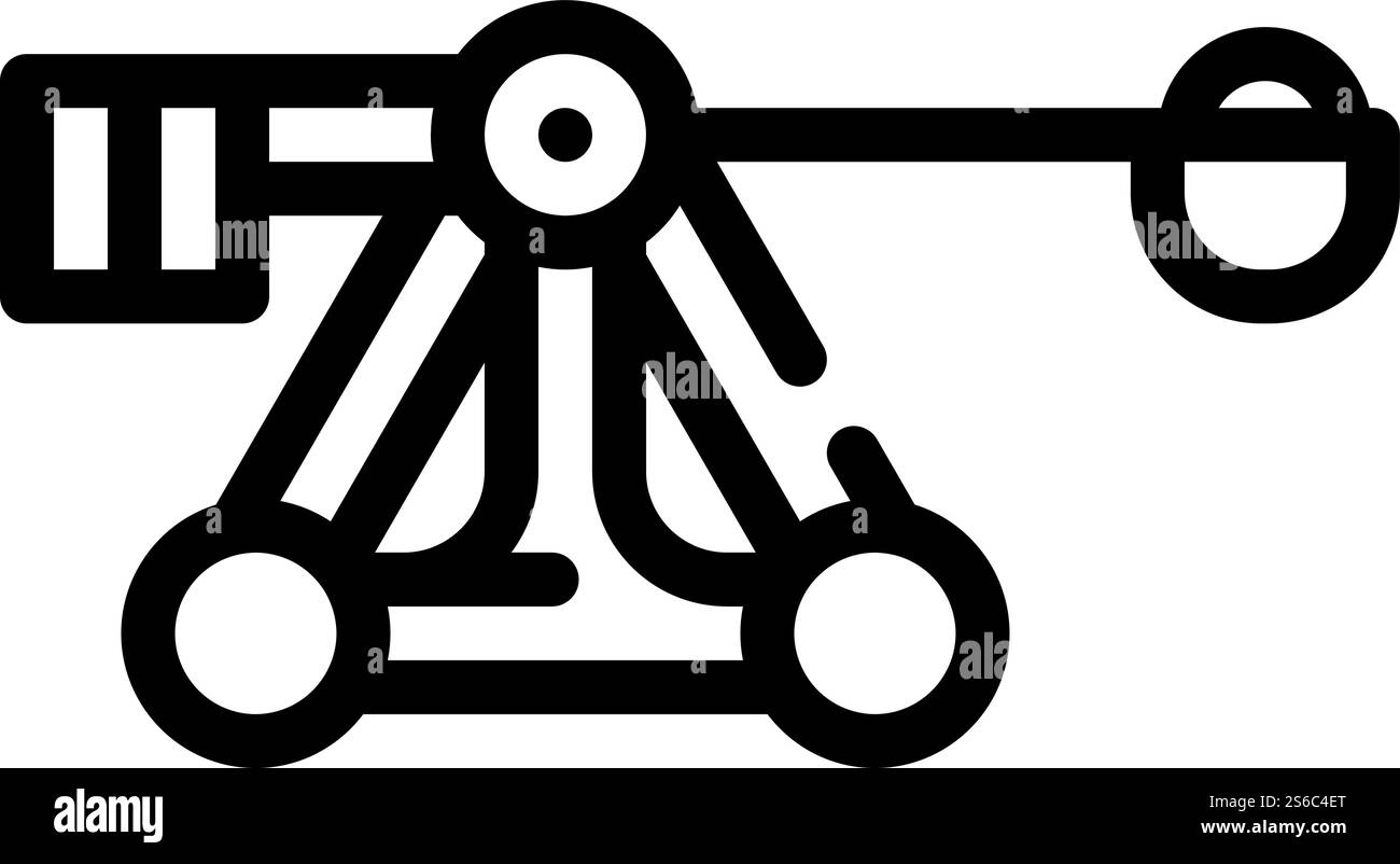 vecteur d'icône de ligne d'arme de catapulte médiévale. signe d'arme de catapulte médiévale. illustration noire du symbole de contour isolé. illustration vectorielle d'icône de ligne d'arme de catapulte médiévale Illustration de Vecteur