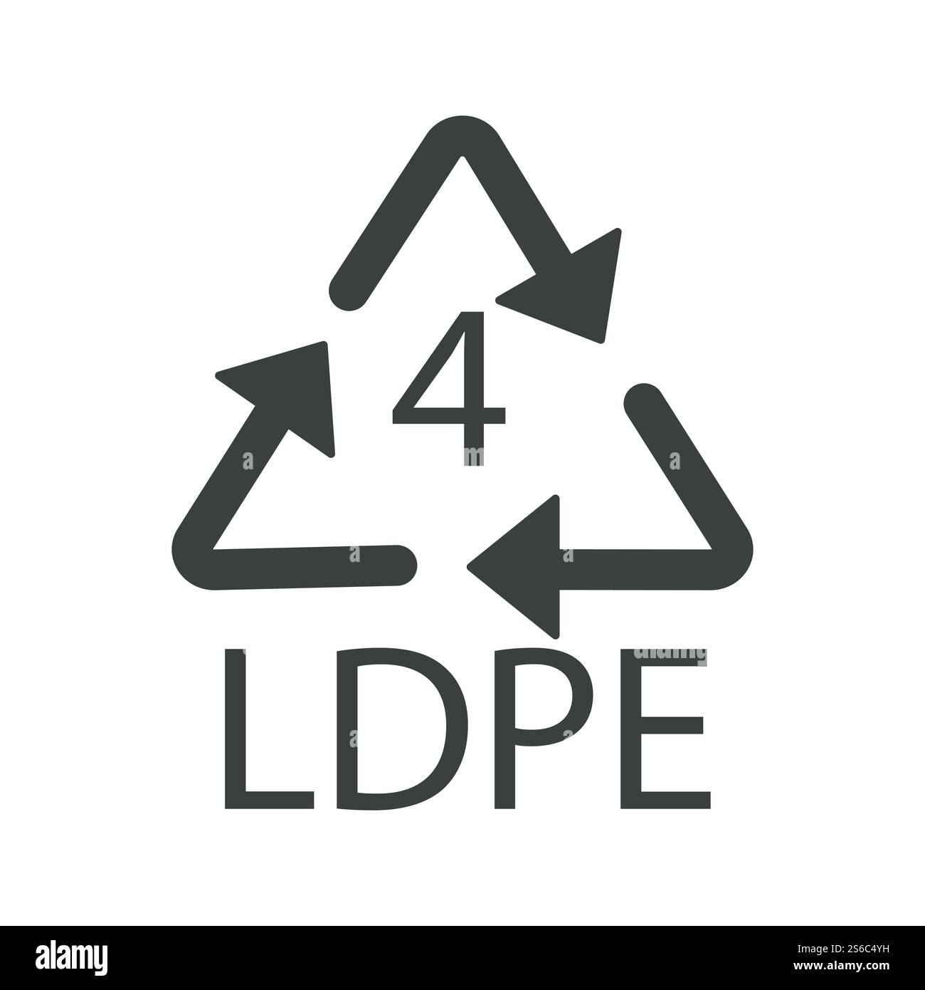 Symbole de recyclage en plastique LDPE 4, vecteur d'icône isolé de triangle de recyclage de flèches. Écologie et environnement, panneau de matériaux recyclables, code d'identification résine, emblème polyéthylène basse densité. Triangle de flèches de recyclage, symbole de recyclage en plastique, LDPE 4 Illustration de Vecteur