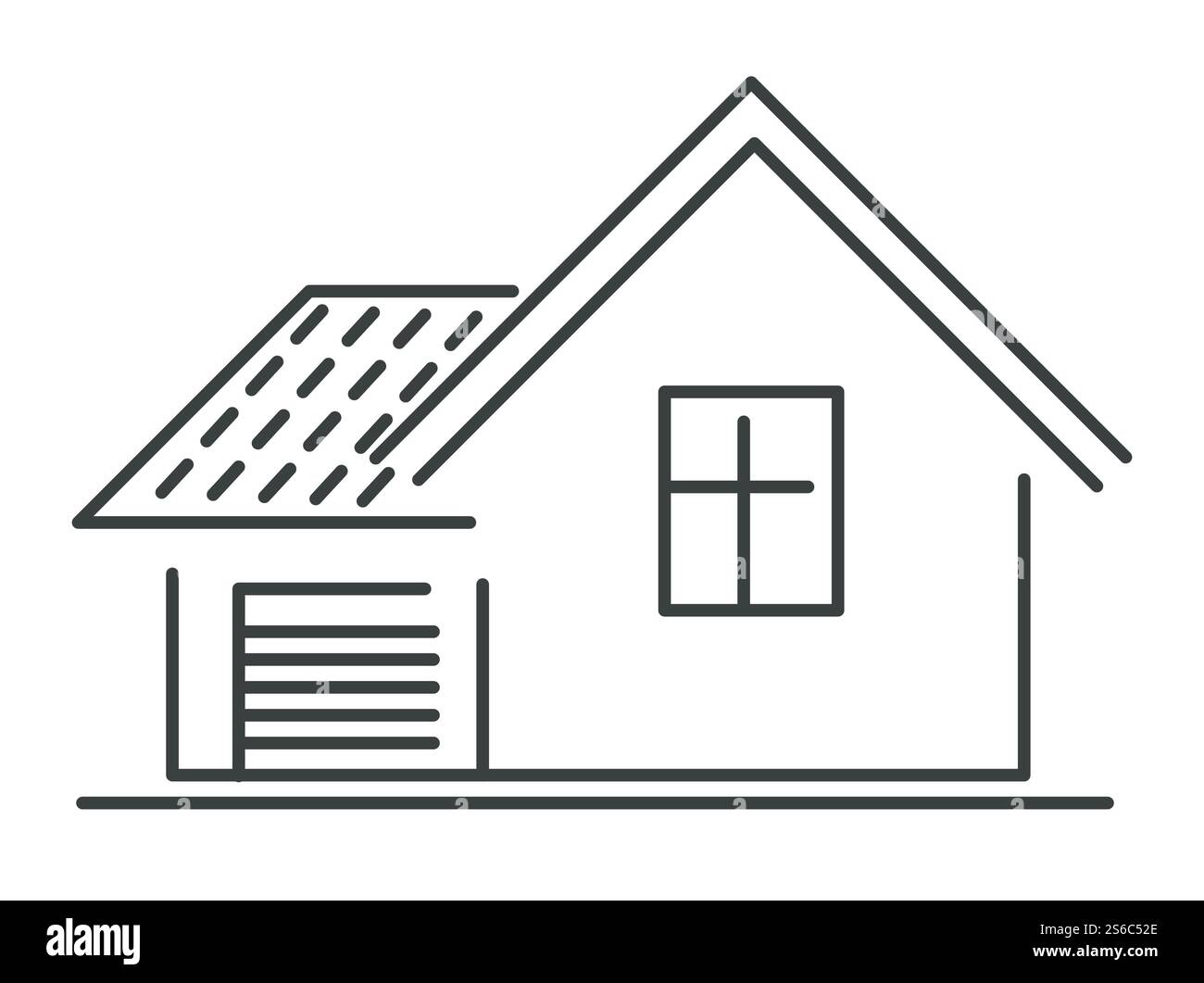 Immobilier, vecteur d'icône linéaire isolé à la maison, maison intelligente ou offre de location. Propriété privée, immeuble de vente ou d'achat, construction avec garage. Symbole de contour extérieur, habitation en ville ou chalet. Maison icône isolée, immobilier ou vente de maison intelligente Illustration de Vecteur
