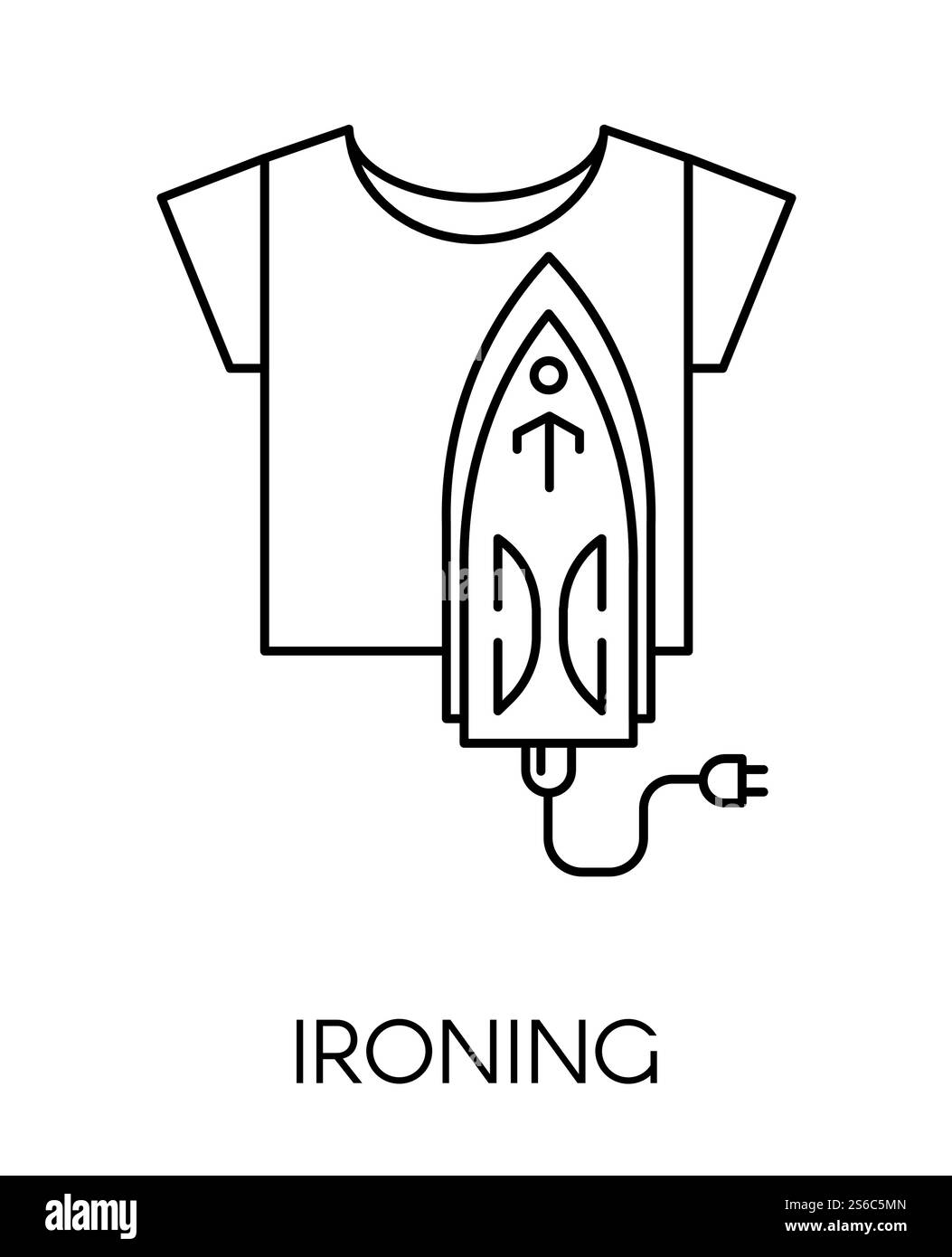 Service de repassage de l'entreprise de nettoyage, fer et vecteur de chemise. Icône isolée des vêtements et de l'appareil rendant la surface des vêtements lisse. Soin pour le tissu et le textile plat style illustration incolore. Service de repassage de l'entreprise de nettoyage, fer et chemise Illustration de Vecteur