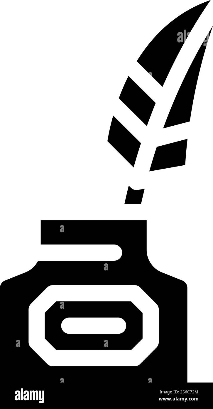 encre avec vecteur d'icône de glyphe de plume. encre avec signe de plume. illustration noire du symbole de contour isolé. encre avec illustration vectorielle d'icône de glyphe de plume Illustration de Vecteur