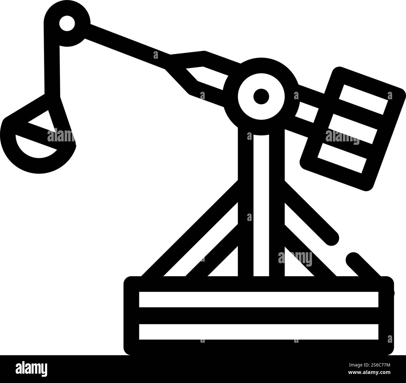 vecteur d'icône de ligne de catapulte médiévale. signe de catapulte médiévale. illustration noire du symbole de contour isolé. illustration noire de vecteur d'icône de ligne de catapulte médiévale Illustration de Vecteur