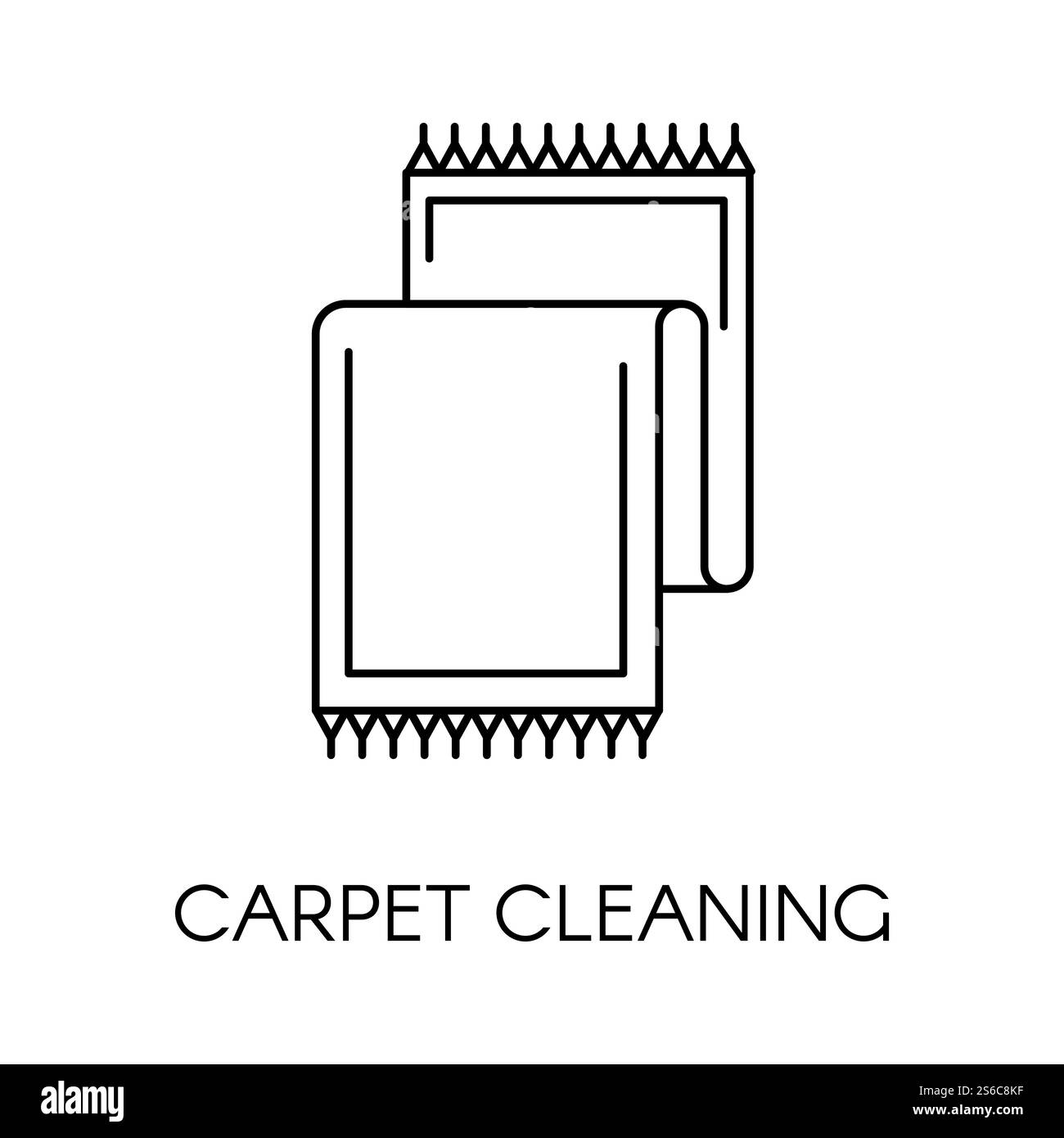 Vecteur de nettoyage de tapis, tapis isolé avec des fils décoratifs. Icône incolore dans un style plat, passer l'aspirateur et prendre soin du textile à la maison. Service pour le rangement à domicile. Nettoyer le tissu dans l'illustration de dessin au trait. Entreprise de nettoyage de tapis, service de tapis rangé et aspiré Illustration de Vecteur