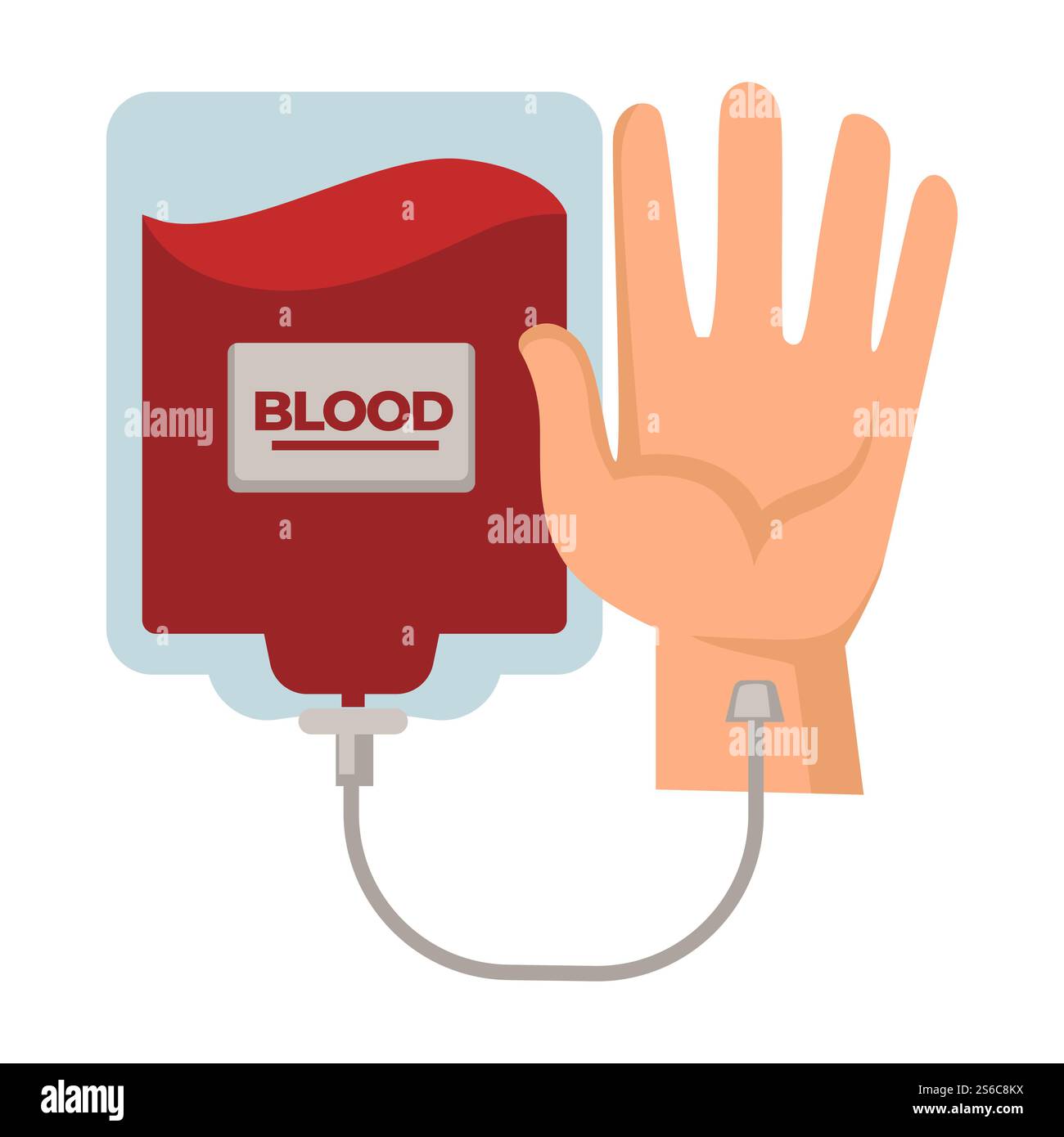 Transfusion sanguine ou don de sang, centre de donneur, main humaine et vecteur d'icône isolé compte-gouttes. Don, médecine et soins de santé, sauver des vies. Hématologie, charité et aide médicale ou aide, plasma en pack. Icône isolée du centre donneur, humain et paquet de sang avec compte-gouttes Illustration de Vecteur