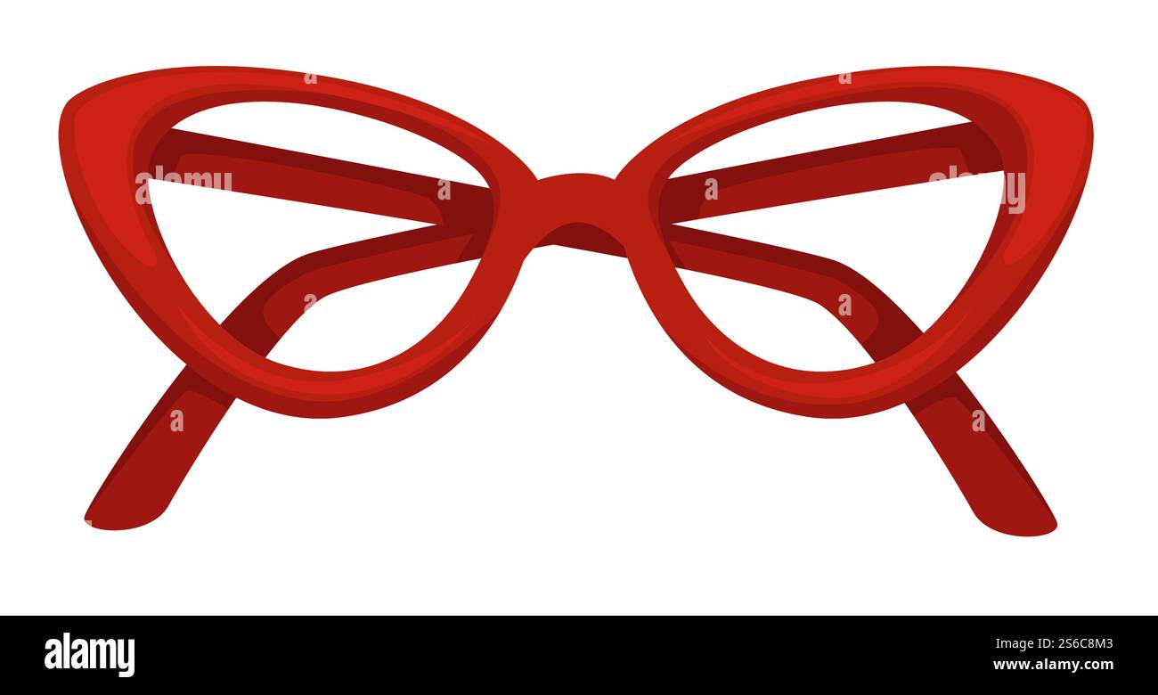 Lunettes, lunettes de style des années 50, accessoire vintage et vecteur de lunettes rétro. Dispositif optique en forme d'oeil de chat, mode et vision, verre et cadre. Correction de la vue, ophtalmologie, lunettes élégantes. lunettes de style années 50, lunettes de forme oeil de chat, accessoire vintage Illustration de Vecteur