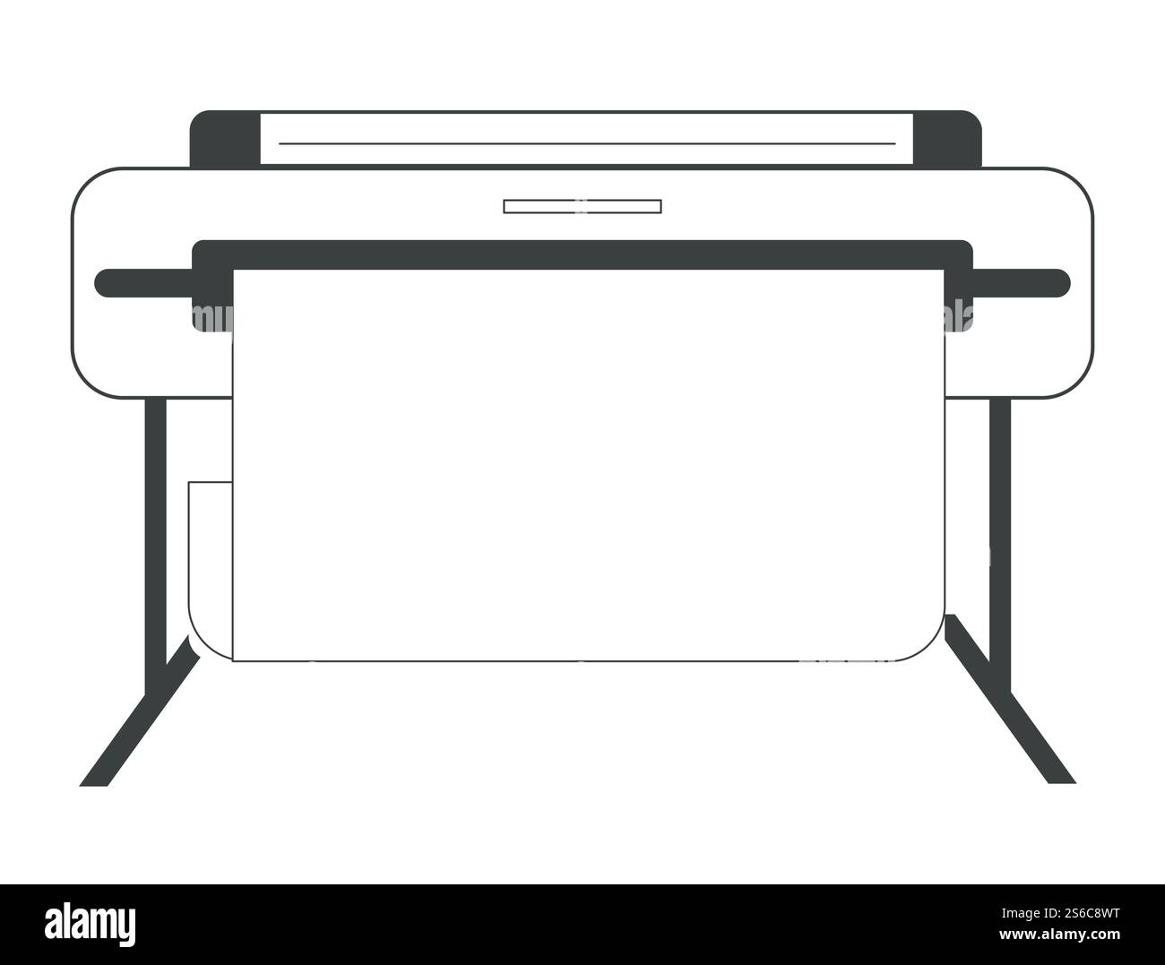 Traceur imprimant grande bannière grand format, imprimante à jet d'encre et vecteur d'objet isolé de feuille de papier. Imprimerie et polygraphie ou typographie, service d'impression. Xerox ou photocopieuse pour panneaux d'affichage ou affiches. Imprimante à jet d'encre ou traceur imprimant de grandes bannières grand format Illustration de Vecteur