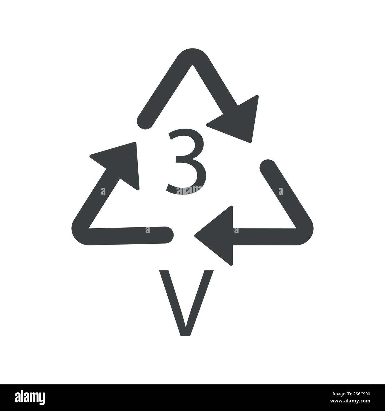Symbole de recyclage en plastique V 3, symbole des produits recyclables, fait de matériaux recyclés, vecteur d'icône isolé. Triangle de flèche de recyclage, logo à trois types. Objets en polyéthylène, écologie et soin de l'environnement. V 3 symbole de produit recyclable, triangle de recyclage en plastique Illustration de Vecteur