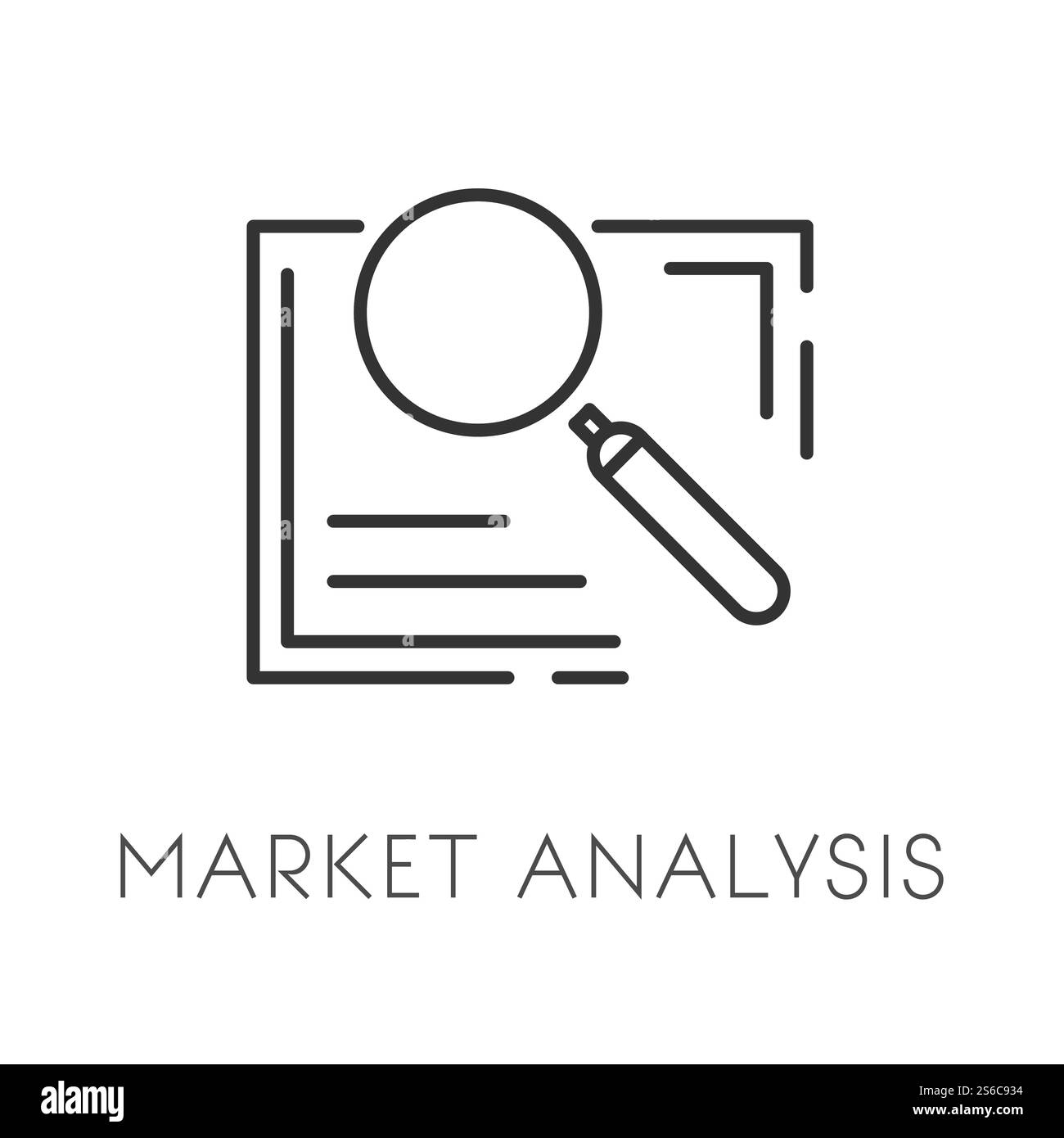 Stratégie commerciale, données d'analyse de marché et investissement, vecteur d'icône linéaire isolé. Revue financière, seo marketing numérique et concept de profit. Symbole de loupe, développement et croissance. Analyse de marché icône isolée, stratégie commerciale et investissement Illustration de Vecteur