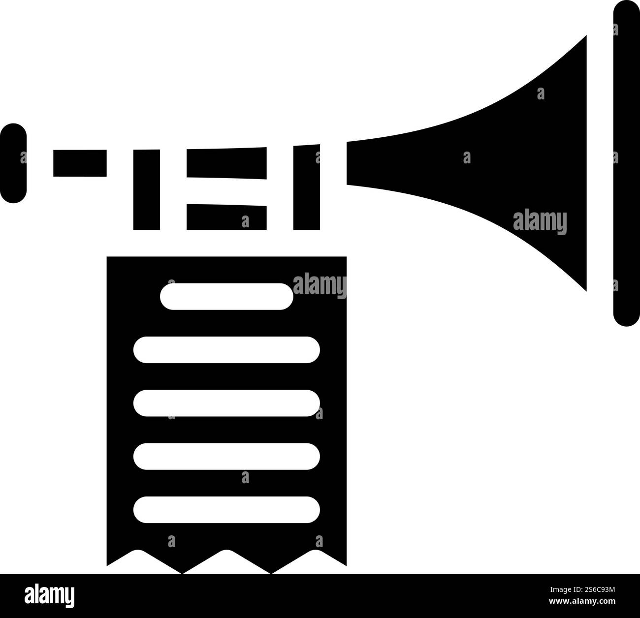 vecteur d'icône de glyphe fanfare trompette. enseigne de fanfare en trompette. illustration noire du symbole de contour isolé. trompette fanfare icône glyphe illustration noire vectorielle Illustration de Vecteur