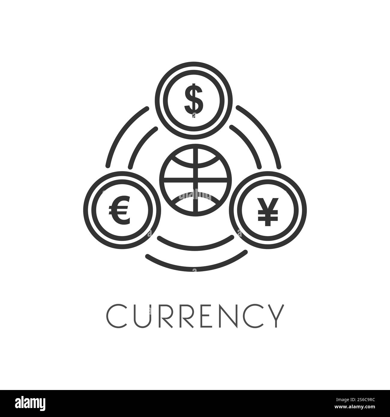 Argent et paiement , monnaie ou argent comptant, vecteur d'icône de contour isolé de pièces de monnaie. Comptabilité et affaires, finance et banque, dollar et euro ou yuan, fonds. Salaire ou échange, productivité financière. Icône de contour de devise et d'argent, de paiement ou d'argent liquide isolé Illustration de Vecteur