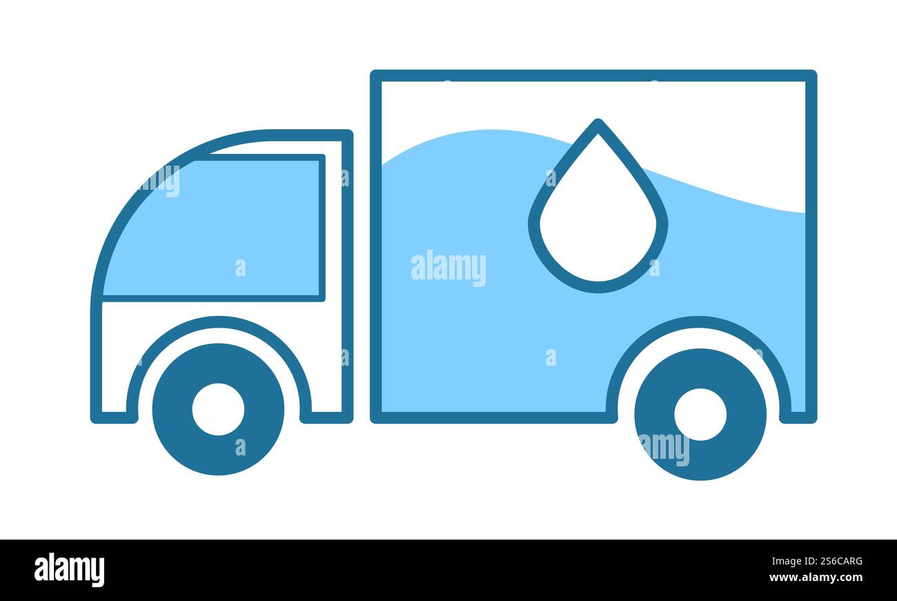 Camion de cargaison avec réservoir pour le transport de liquides, vecteur d'icône isolé de service de livraison d'eau. Véhicule de transport avec dépôt sur le coffre, logistique et expédition. Eau potable propre, approvisionnement hebdomadaire. Camion de livraison d'eau, boisson minérale purifiée propre Illustration de Vecteur