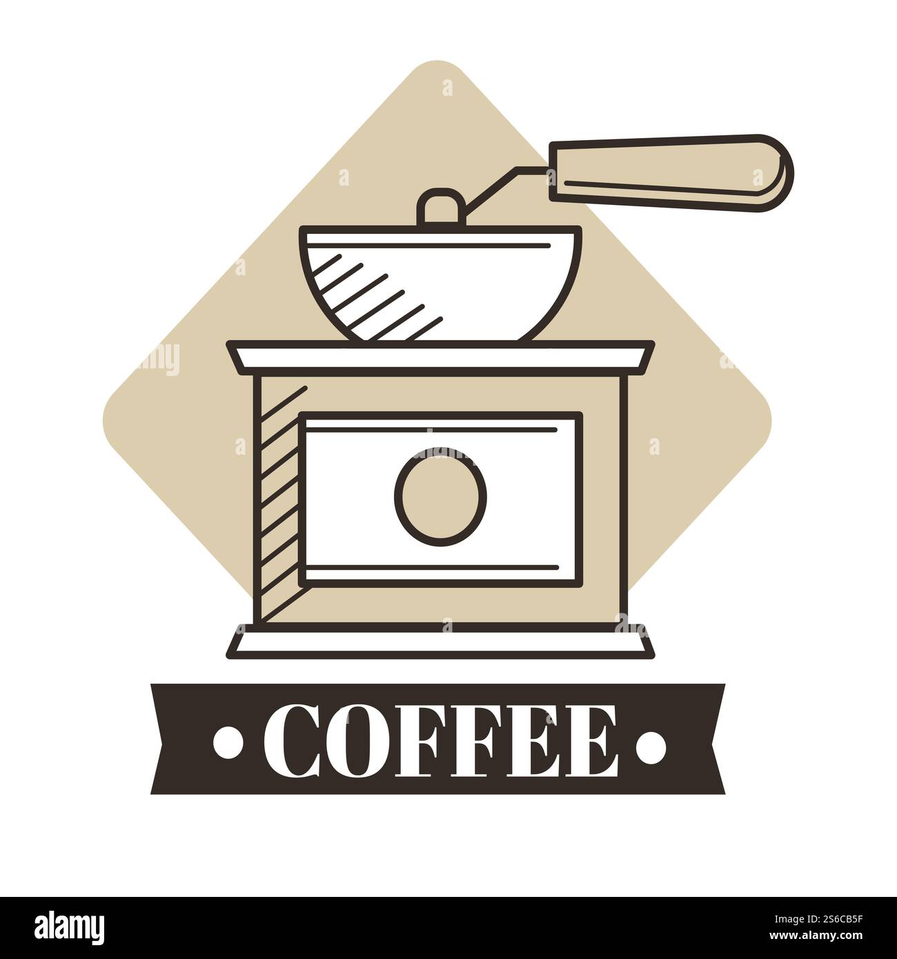 Moulin à café, machine manuelle ou moulin dans le style vintage, vecteur d'icône isolé de café ou de restaurant. Boisson de cafétéria, traitement des haricots, brassage de boissons chaudes. Caféine énergie, petit déjeuner, boisson naturelle. Café, moulin à café ou moulin manuel icône de style vintage isolé Illustration de Vecteur