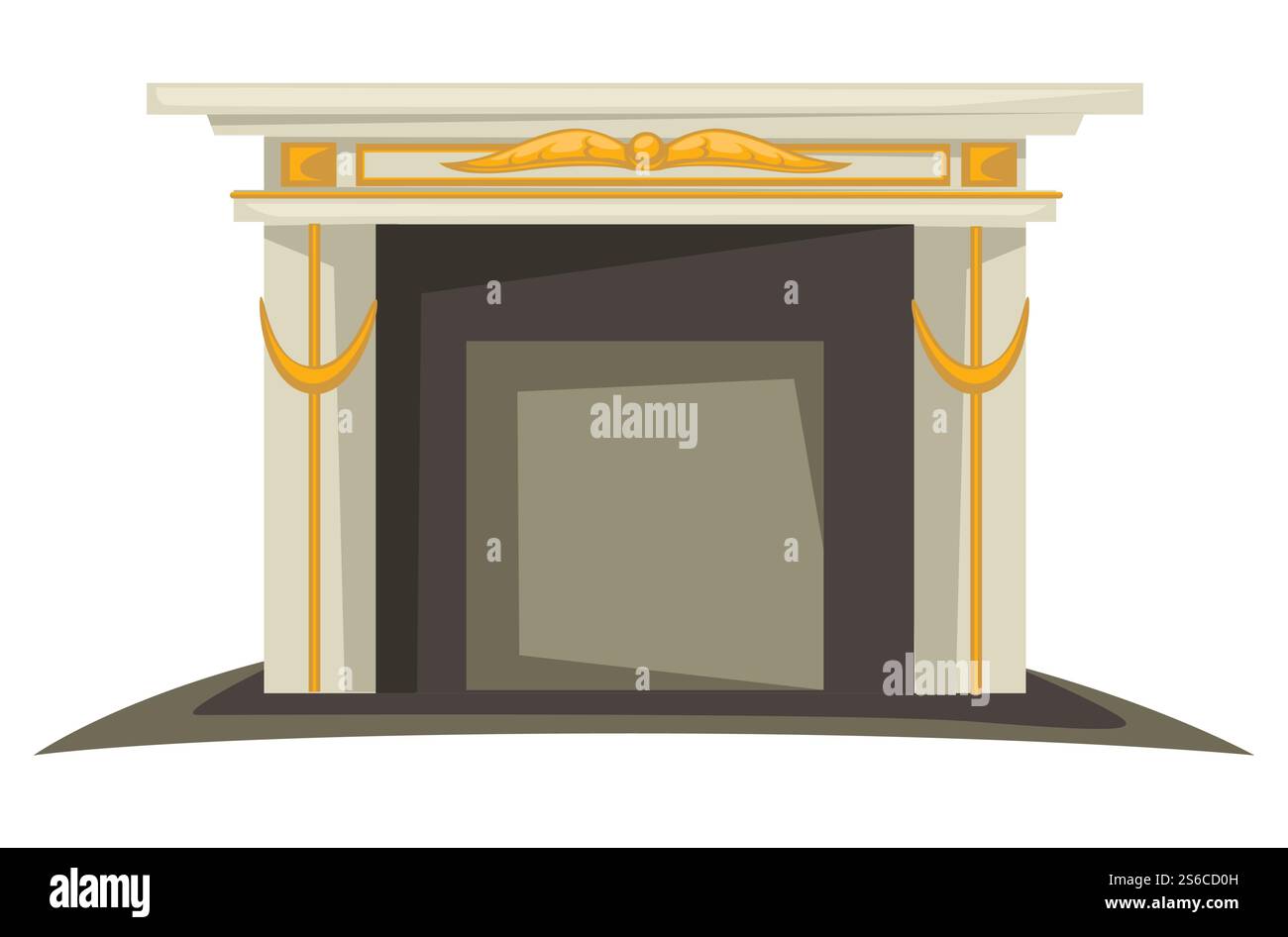 Style Empire, élément de design intérieur isolé de cheminée, décor en or sur le vecteur de pièce de cheminée. Décorations dorées sur cheminée ou foyer, chauffage intérieur rétro. Maison feu de joie, construction ancienne en marbre. Cheminée élément de design intérieur isolé, décor doré sur cheminée Illustration de Vecteur