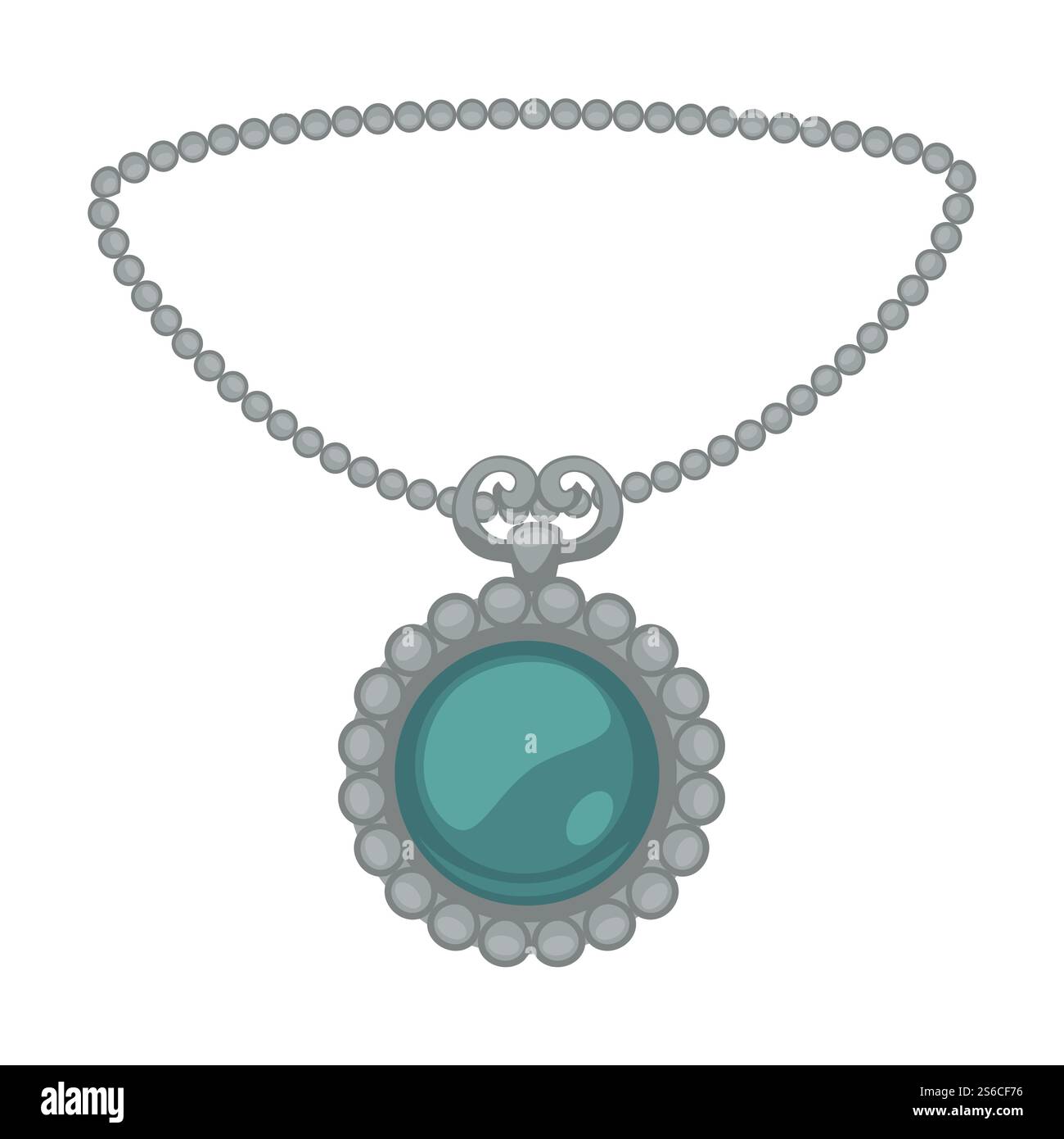 pendentif de style des années 1900 ou collier d'argent avec émeraude, vecteur de bijoux isolé. Pierre précieuse brillante, gemme sur chaîne, accessoire de style rétro, bijoux vintage. Orfèvre ou joaillier, décor cher. Pendentif en argent sur chaîne, pierre précieuse émeraude, mode des années 1900 Illustration de Vecteur