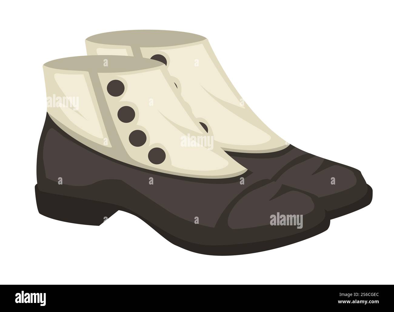 Chaussures vintage pour femmes avec des boutons vecteur de chaussures en cuir isolé. design de mode modèle rétro des années 1910, style à l'ancienne, accessoire féminin. Élément de garde-robe ou vêtement, paire élégante ou rareté. chaussures vintage des années 1910 avec boutons chaussures en cuir isolé Illustration de Vecteur
