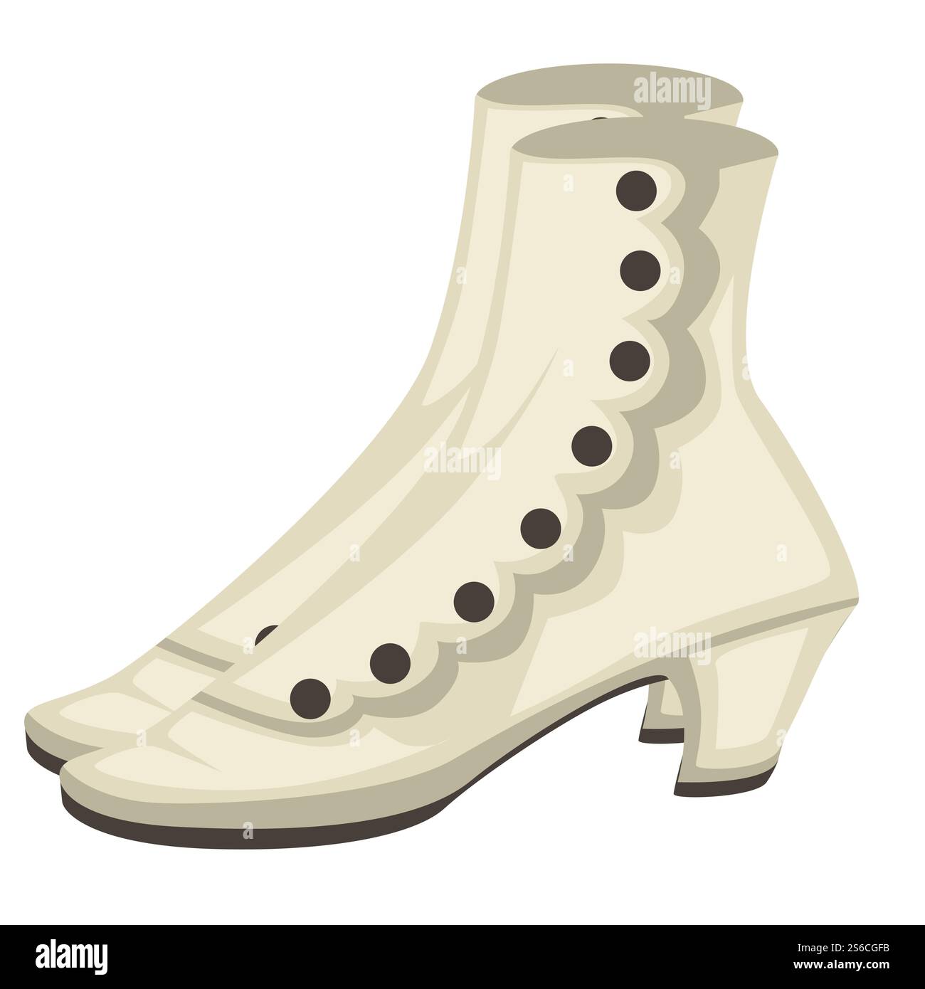 Chaussures ou bottes vintage pour femmes avec des boutons vecteur de chaussures isolé. design de mode modèle rétro des années 1910, style à l'ancienne, accessoire féminin. Élément de garde-robe ou vêtement, paire élégante ou rareté. chaussures de style mode des années 1910, chaussures féminines ou bottes avec boutons Illustration de Vecteur