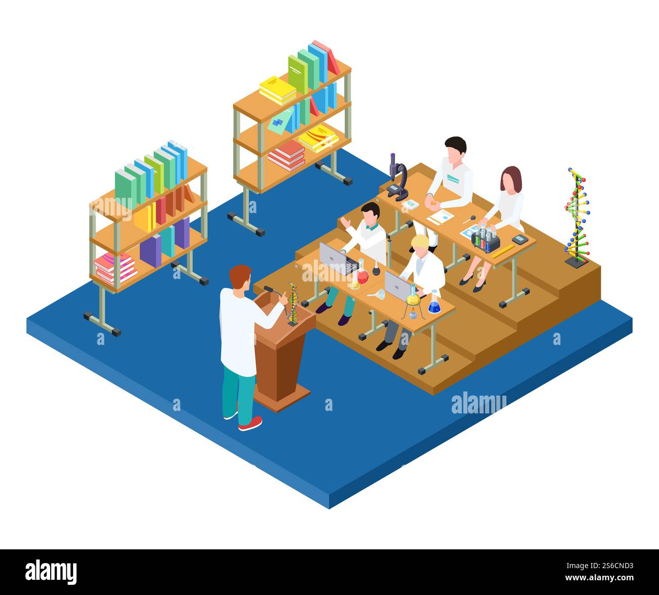 Cours de chimie isométrique. Vecteur médical, scientifiques, pharmaciens étudiants. Travaux de laboratoire scientifique. Illustration du laboratoire de recherche en éducation, expérience chimique scientifique. Cours de chimie isométrique. Vecteur médical, scientifiques, pharmaciens étudiants. Travaux de laboratoire scientifique Illustration de Vecteur