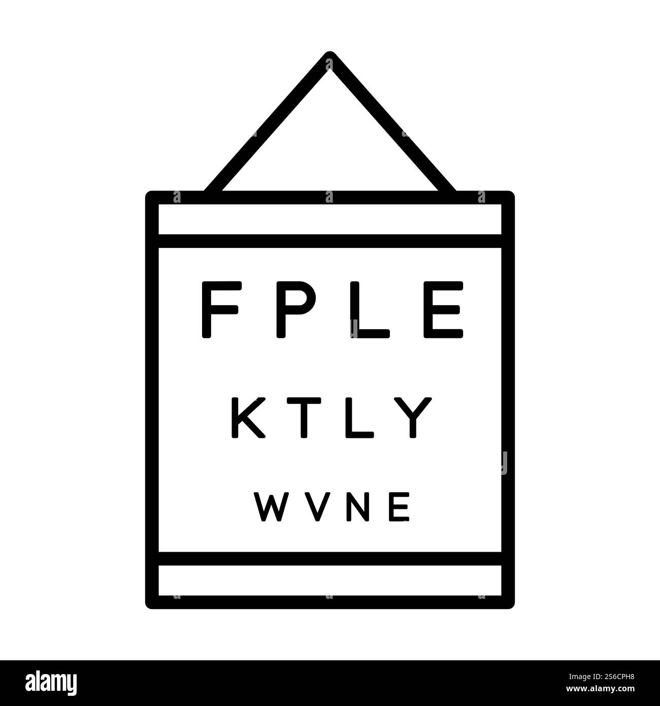 Tableau de test de vision, panneau de contrôle de vue, vecteur d'icône de ligne isolé d'affiche d'examen des yeux. Examen médical de la vue, outil d'ophtalmologie, cabinet d'ophtalmologiste. Snellen graphique avec lettres, soins de santé. Tableau de test de la vue, panneau de contrôle de la vue, examen des yeux Illustration de Vecteur