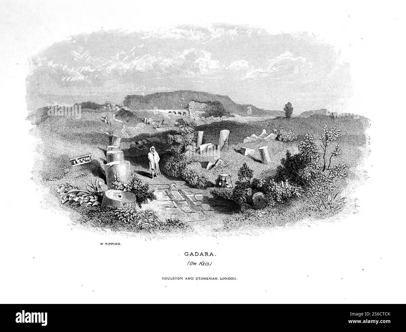Gadara dans William Tipping 1840s croquis de la Palestine et de la région environnante, tiré de Josephus 02 de Traill. Banque D'Images