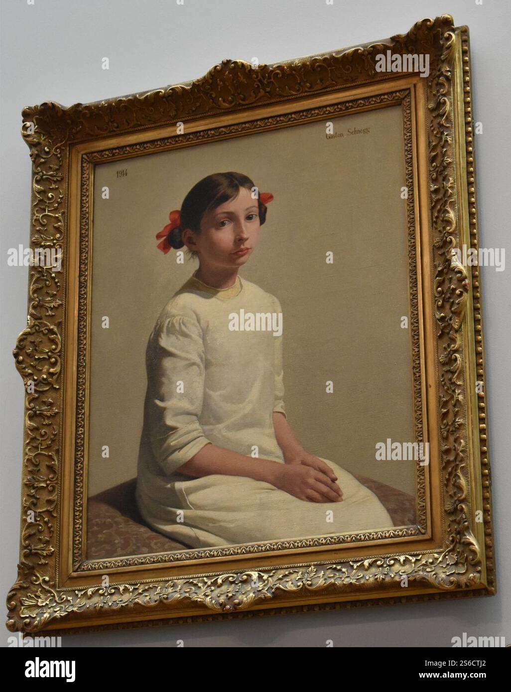 Gaston Schnegg - Portrait de Jeanne en Robe blanche 02. Banque D'Images