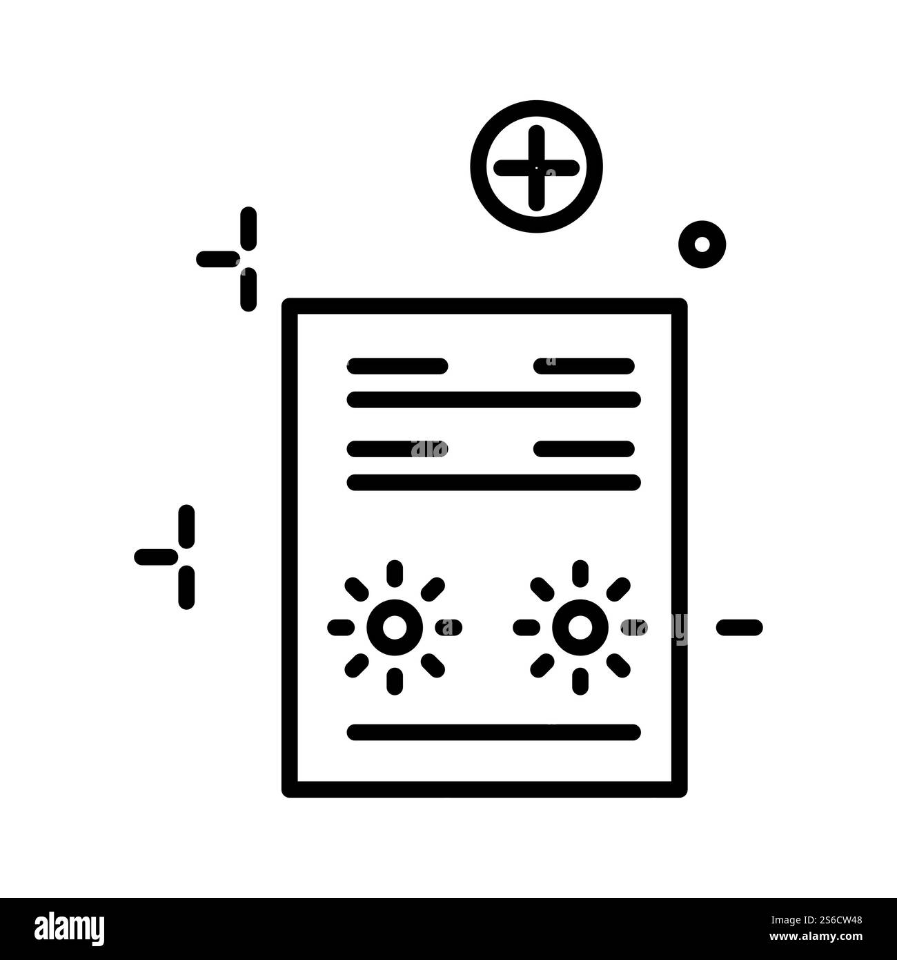 Icône de contour isolé de document de test oculaire, vecteur de papier ophtalmologique. Prescription d'optométriste, symbole de contour des antécédents médicaux. Cabinet ophtalmologiste et traitement optique, vision et correction visuelle. Document papier ophtalmologique, antécédents médicaux des examens oculaires Illustration de Vecteur