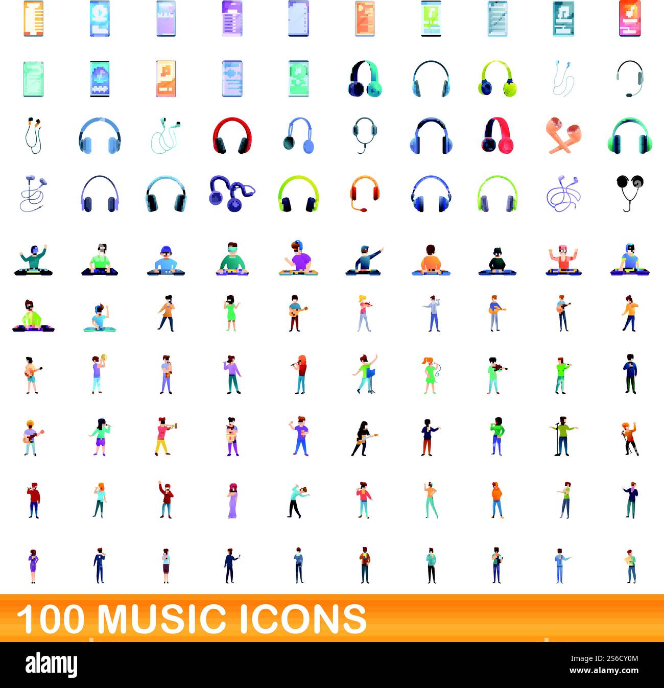 100 icônes de musique définies. Illustration de dessin animé de 100 icônes de musique ensemble de vecteur isolé sur fond blanc. 100 icônes de musique définies, style de dessin animé Illustration de Vecteur