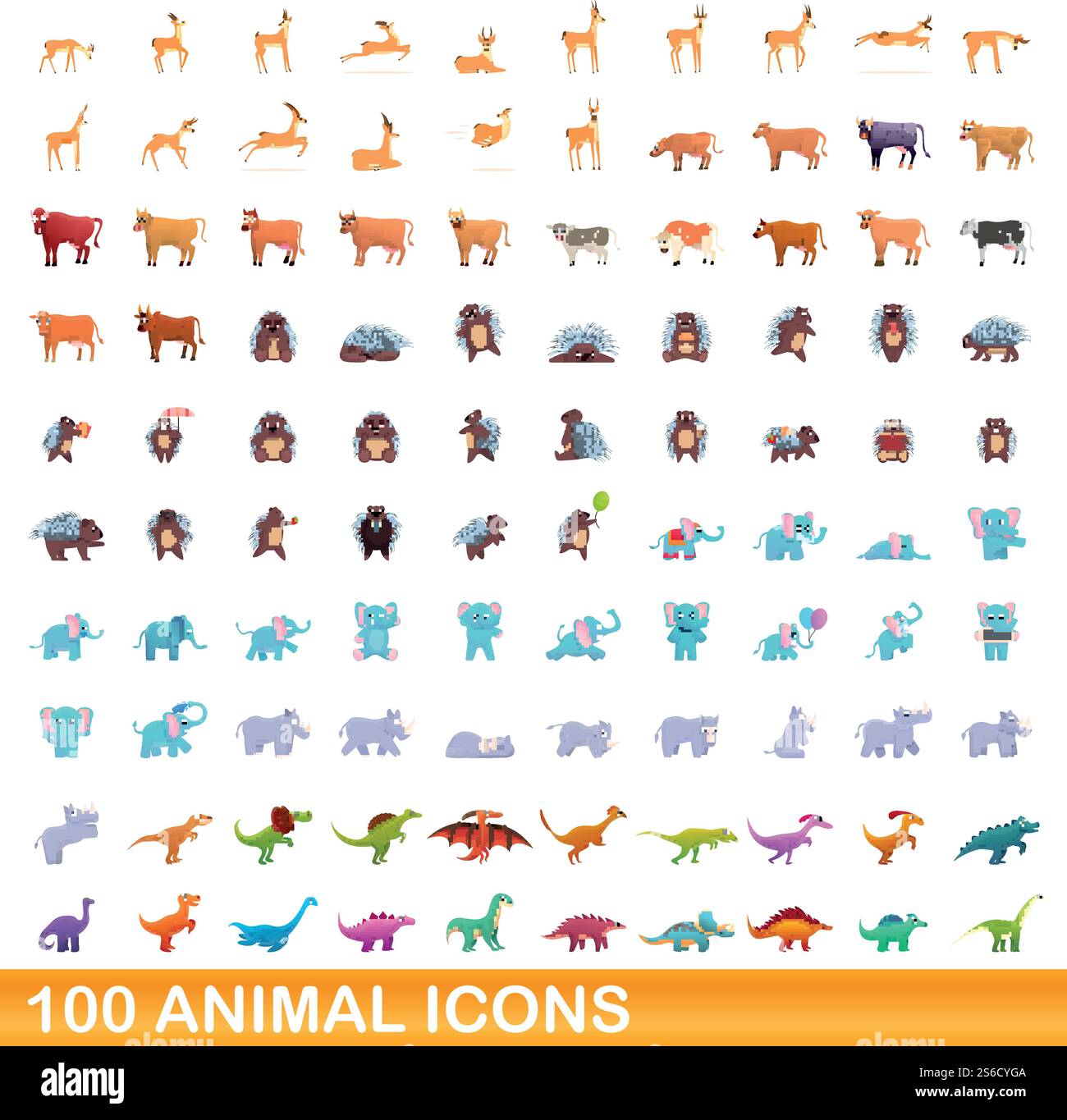 ensemble de 100 icônes d'animaux. Illustration de dessin animé de 100 icônes animales ensemble de vecteur isolé sur fond blanc. ensemble de 100 icônes animales, style de dessin animé Illustration de Vecteur
