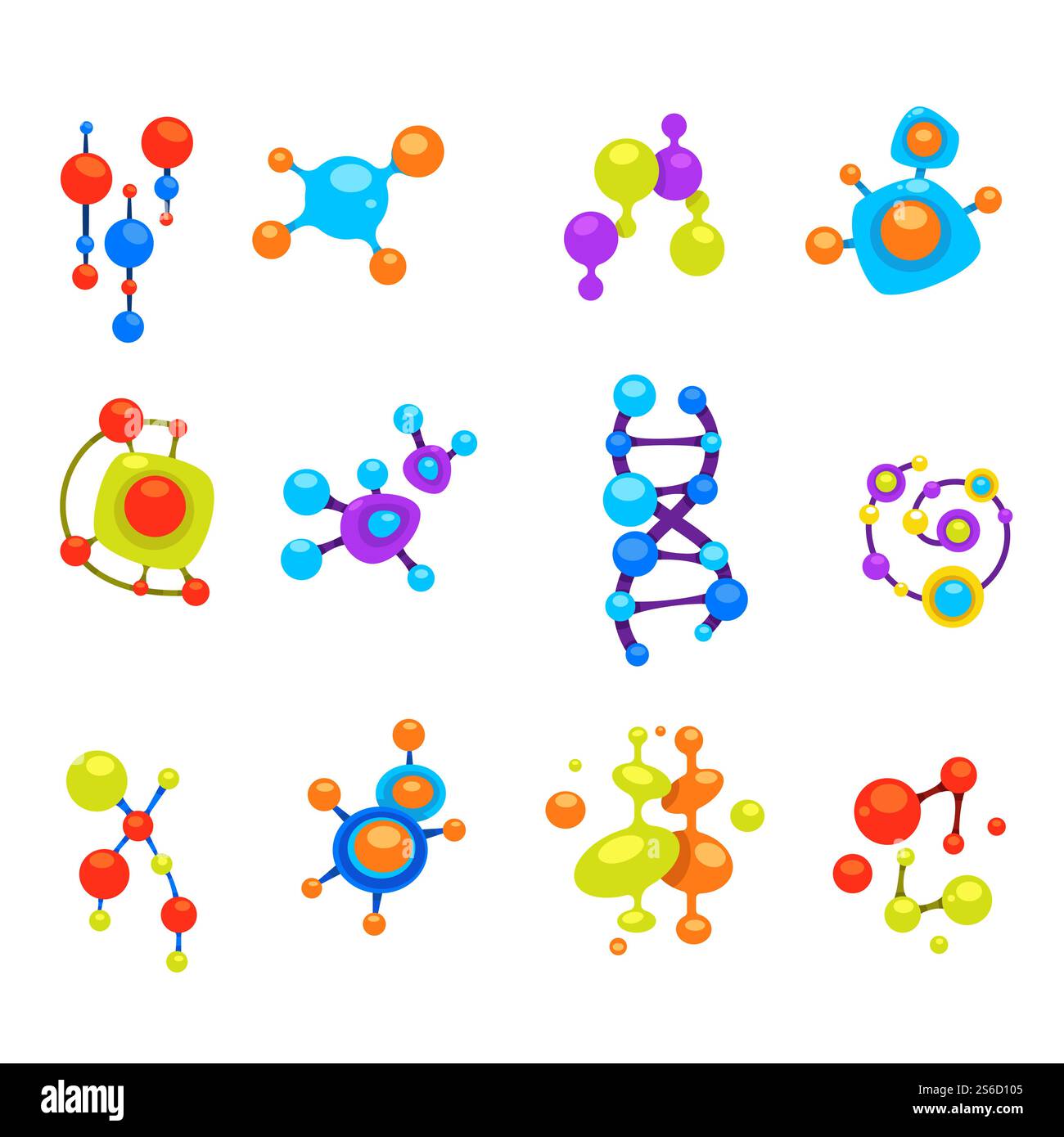 Spirale d'ADN, cellules du corps, double hélice répliquée, vecteur ICONS isolé de synthèse protéique. Education et biologie, séquence génomique, éléments du processus mitotique. Médecine et génie génétique, mutations. Génie génétique, illustration isolée de vecteurs de cellules d'ADN Illustration de Vecteur