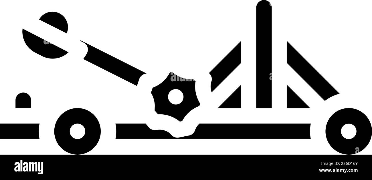 vecteur d'icône de glyphe de pistolet antique catapult. catapulte antique signe de pistolet. illustration noire du symbole de contour isolé. illustration vectorielle d'icône de glyphe de pistolet antique de catapulte Illustration de Vecteur