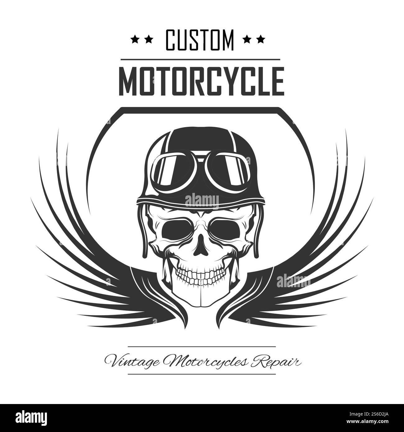 Club de course de moto, icône isolée de la communauté de motards ou vecteur de pinte de T-shirt. Crâne dans le casque et les ailes, sport moto extrême, motard véhicule ou transport. Course de vélo et réparation, autoroute. Crâne en casque et ailes icône isolée, club de course de moto Illustration de Vecteur