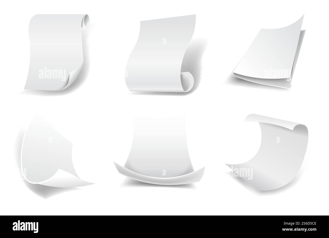 Ensemble de maquettes de feuilles de papier vierges. Blanc réaliste, page vide avec collection de coins courbés. Documents classiques, message, lieu pour votre texte. Illustration vectorielle graphique isolée.. Collection de maquettes en papier blanc vierge Illustration de Vecteur
