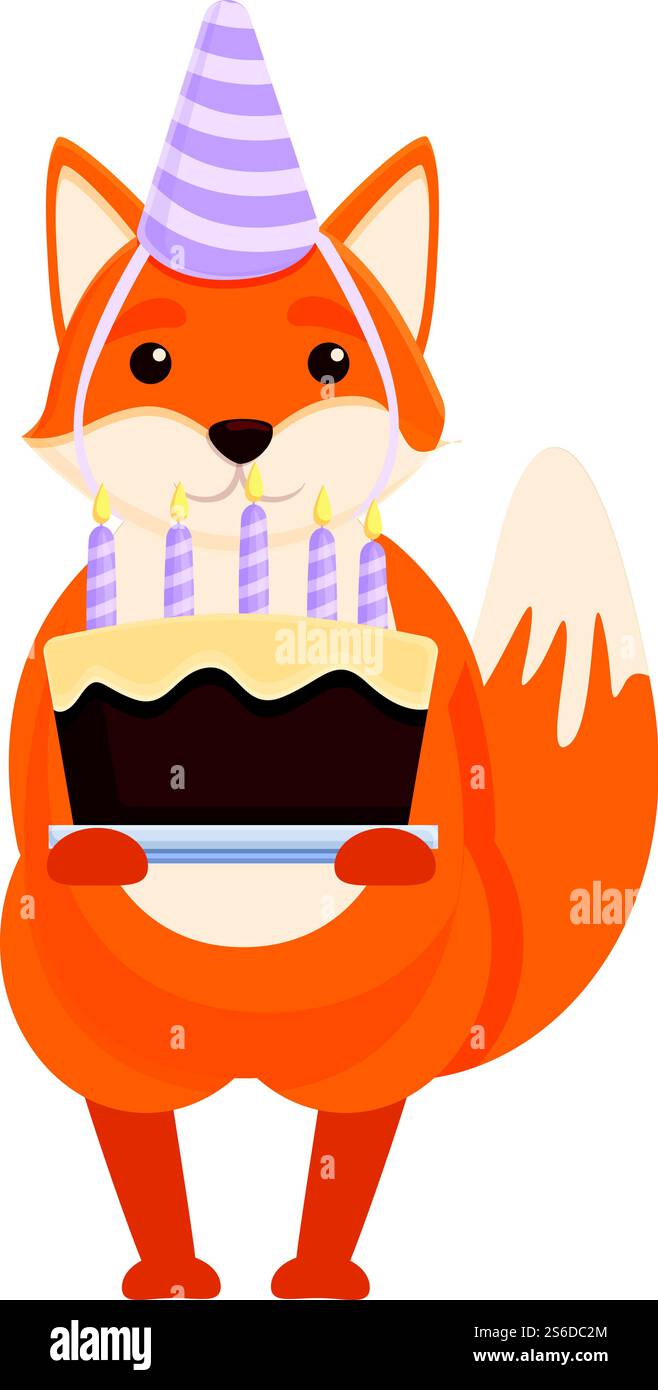 Icône de gâteau d'anniversaire Fox. Dessin animé de l'icône vectorielle de gâteau d'anniversaire de renard pour la conception de Web isolé sur fond blanc. Icône de gâteau d'anniversaire Fox, style de bande dessinée Illustration de Vecteur