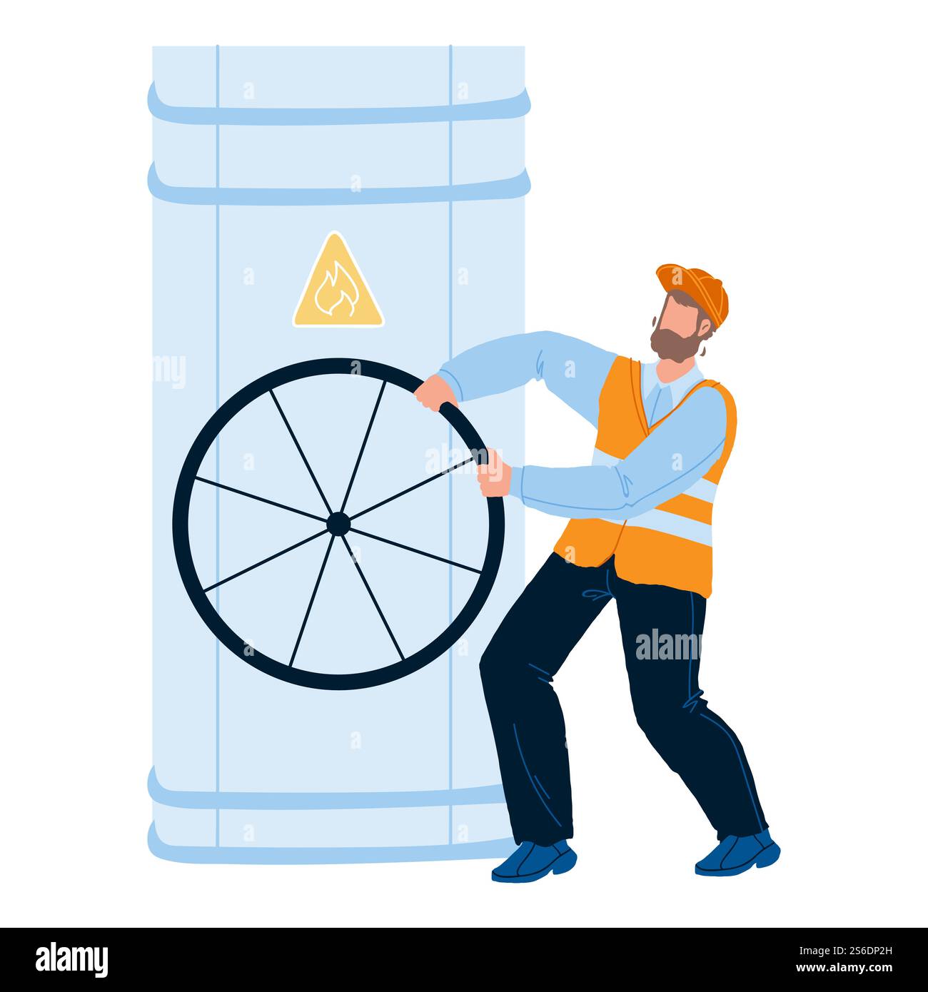 Vecteur de vanne de tuyau tournant de travailleur de l'industrie du gaz. Réparateur employé usine industrielle de gaz travaillant avec Pipeline. Personnage ingénieur professionnel profession professionnelle illustration de dessin animé plat. Vecteur de vanne de tuyau tournant de travailleur de l'industrie du gaz Illustration de Vecteur