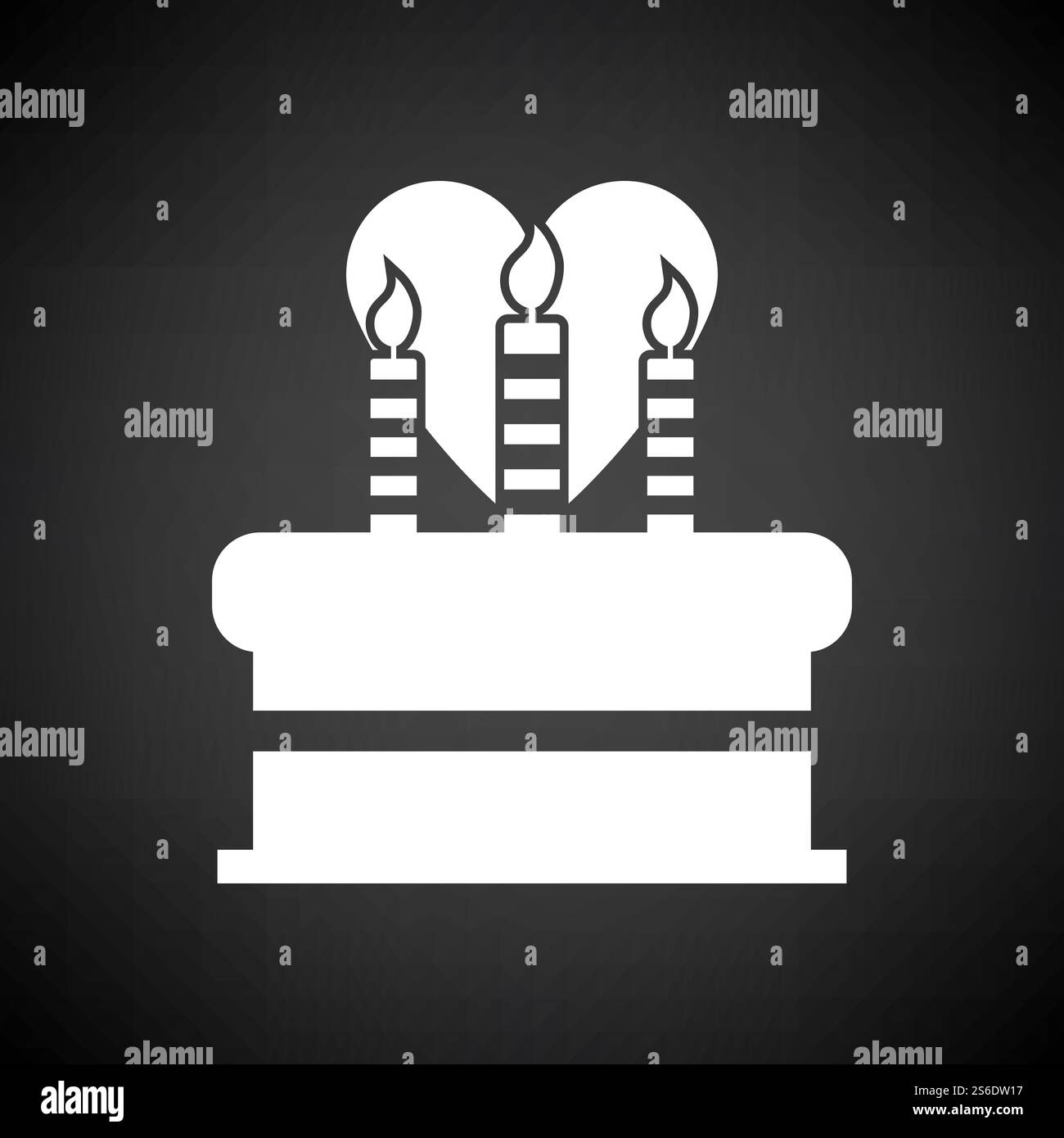 Cacke aux bougies et icône en forme de coeur. Blanc sur fond noir. Illustration vectorielle. Illustration de Vecteur